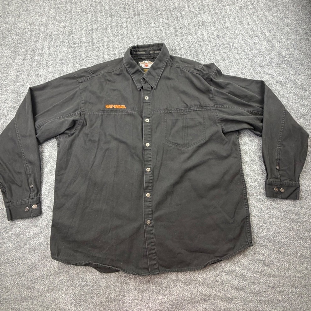 Vintage Harley Davidson Heavy Button‎ Down Shirt Size 2XL Eagle Shirt Black - Picture 2 of 16